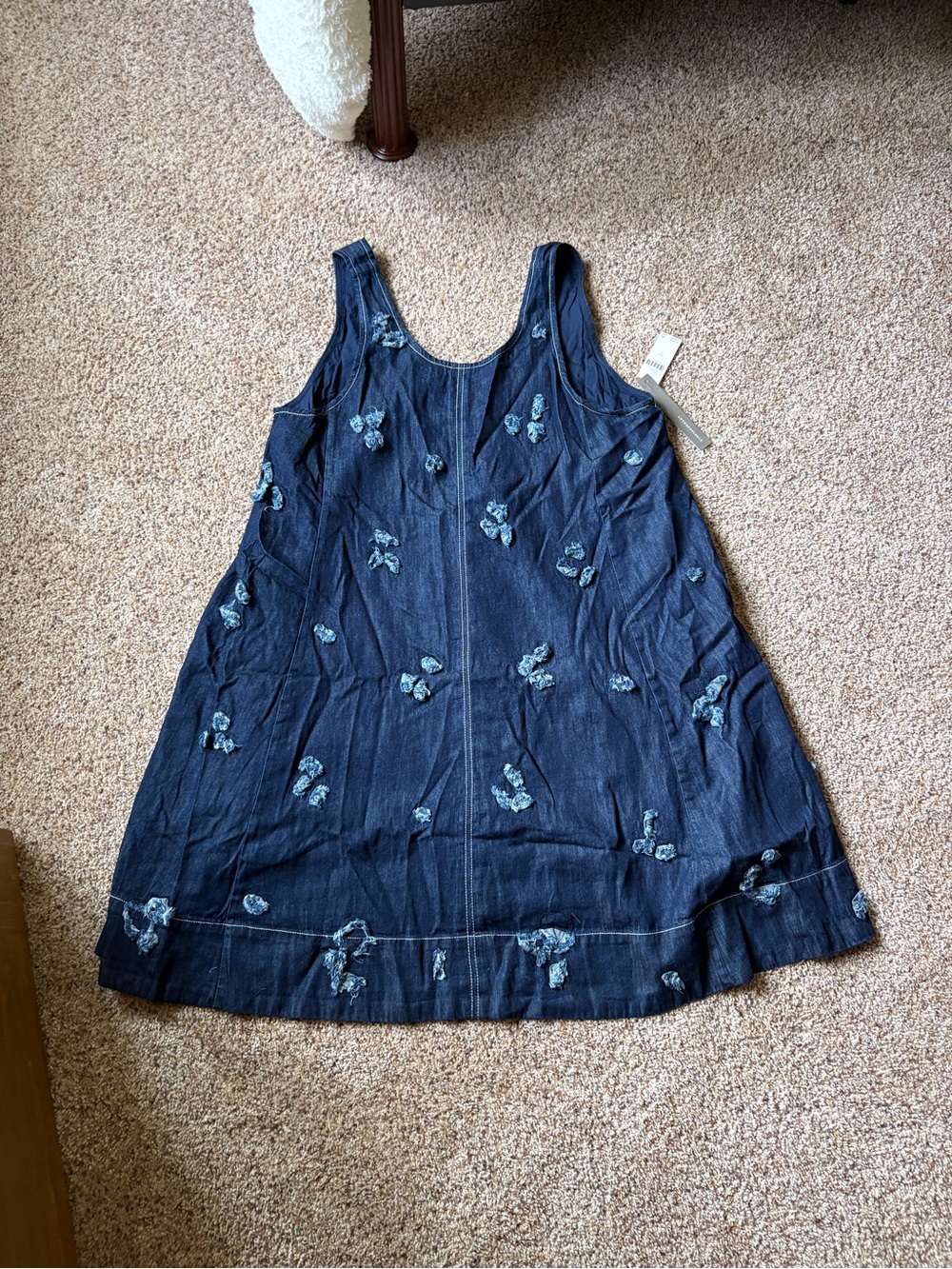 Mauve Dark Blue Denim Tank Dress with Light-Blue Floral Accents